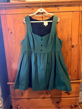 ModCloth Forest Green Sleeveless Square-Neck Fit & Flare Mini Dress